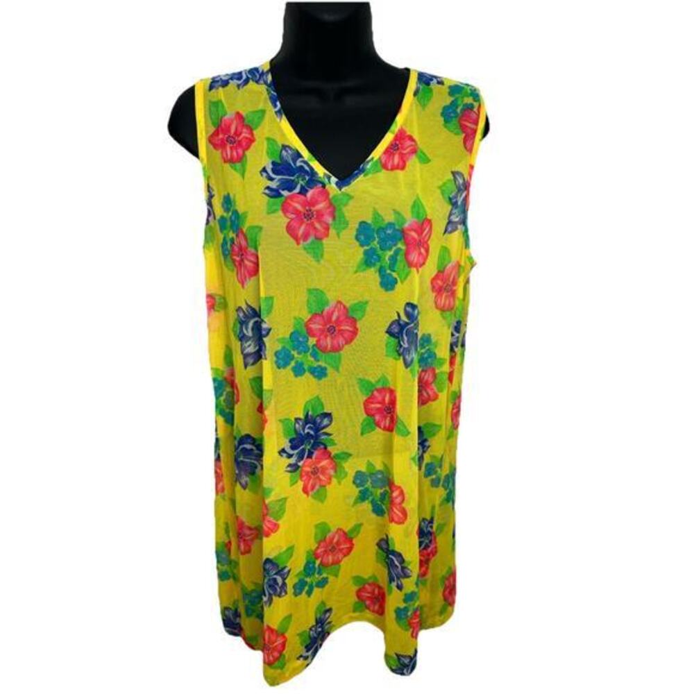 Vintage Liz Claiborne Floral Yellow Shirt Sheer Mesh Women’s Size Large